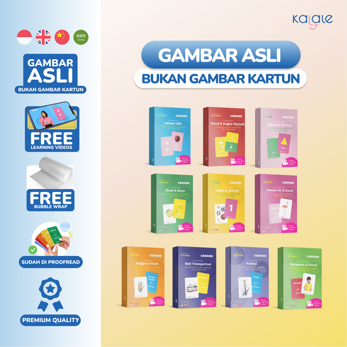 GOOROO by Kalale Flash Card Mainan Kartu Edukasi Anak Bayi Balita 1-6 Tahun Bergambar dan Berwarna - Image 3
