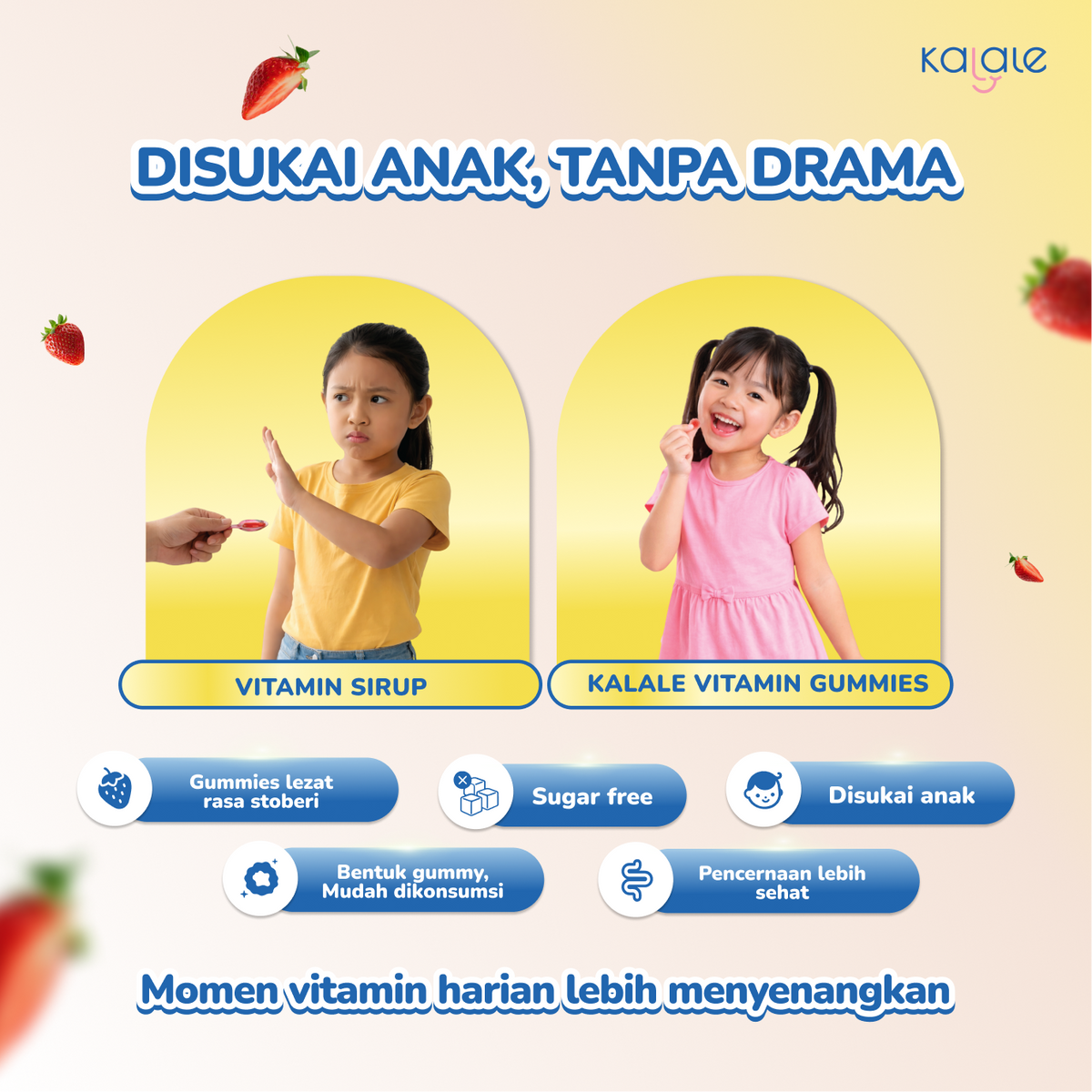 Kalale Vita+ Multivitamin + Probiotics Gummy Strawberry | Vitamin Anak Sugar Free Gummies | Mengandung 2.5 Miliar Probiotik Baik - Image 7