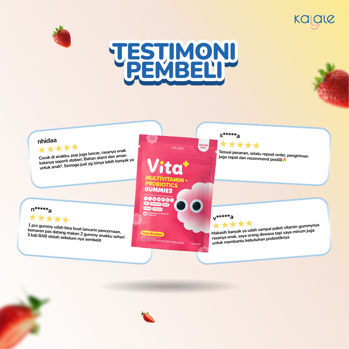 Kalale Vita+ Multivitamin + Probiotics Gummy Strawberry | Vitamin Anak Sugar Free Gummies | Mengandung 2.5 Miliar Probiotik Baik - Image 9