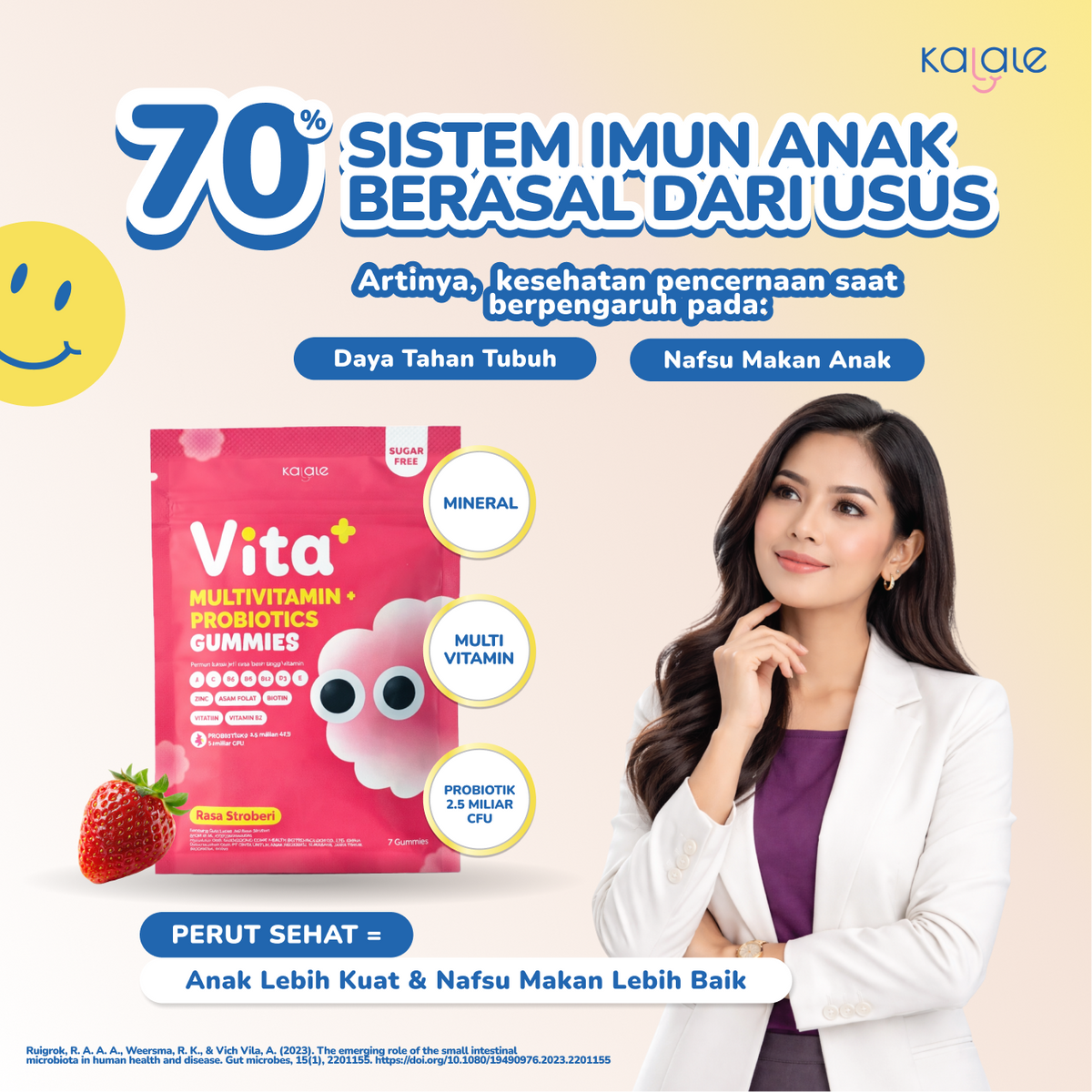Kalale Vita+ Multivitamin + Probiotics Gummy Strawberry | Vitamin Anak Sugar Free Gummies | Mengandung 2.5 Miliar Probiotik Baik - Image 3