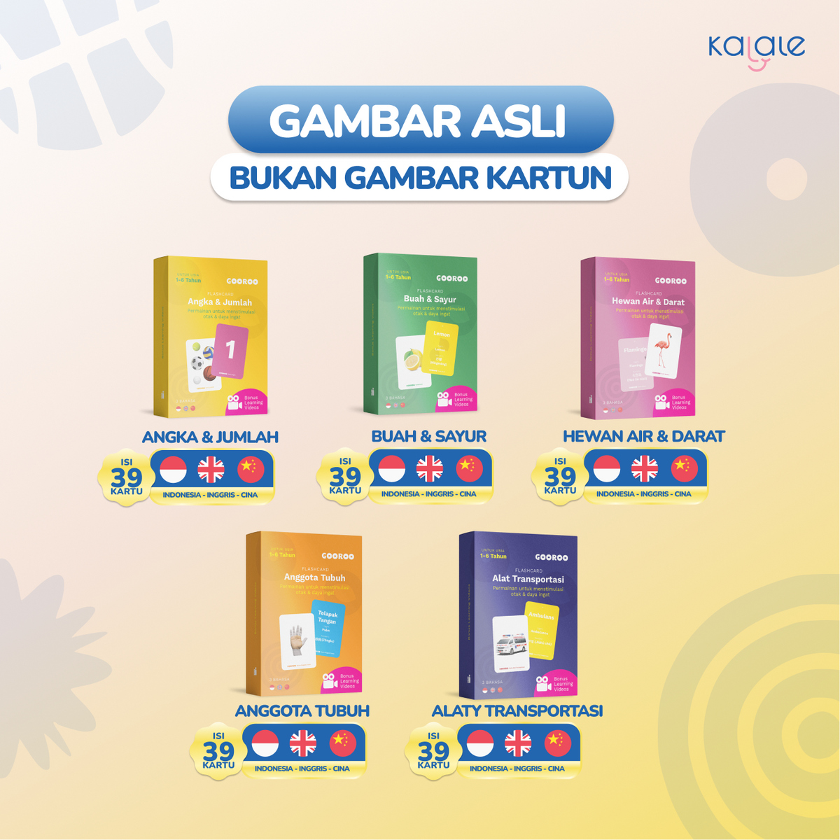 GOOROO by Kalale Flash Card Mainan Kartu Edukasi Anak Bayi Balita 1-6 Tahun Bergambar dan Berwarna - Image 4