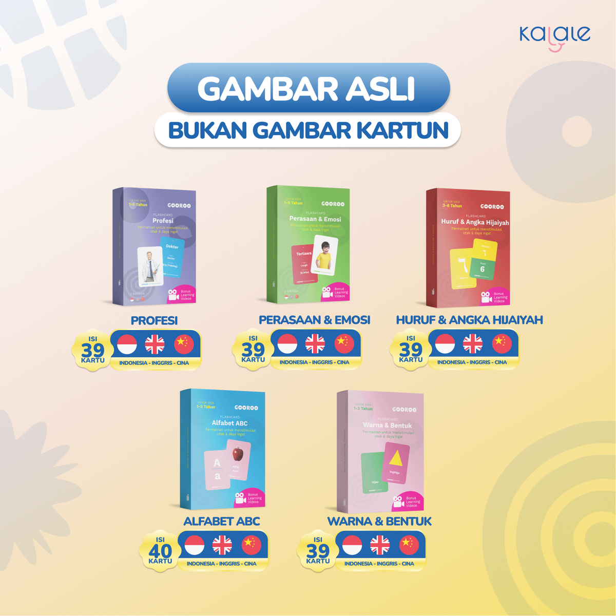 GOOROO by Kalale Flash Card Mainan Kartu Edukasi Anak Bayi Balita 1-6 Tahun Bergambar dan Berwarna - Image 5