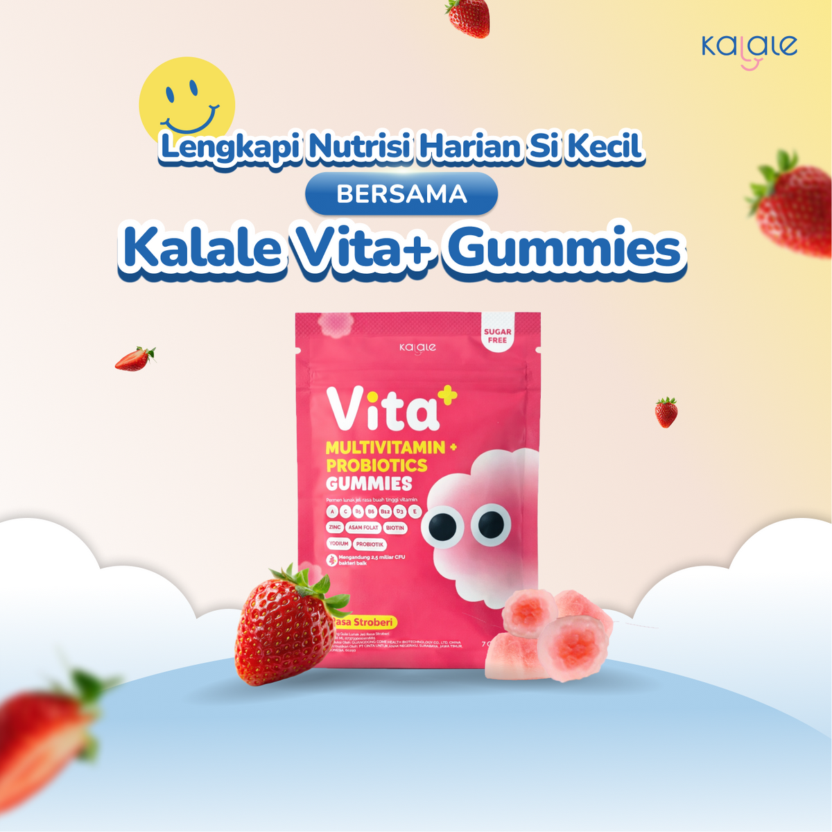 Kalale Vita+ Multivitamin + Probiotics Gummy Strawberry | Vitamin Anak Sugar Free Gummies | Mengandung 2.5 Miliar Probiotik Baik - Image 10